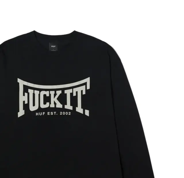 Huf Throwing Hands Long Sleeve T-Shirt Ανδρική Μακρυμάνικη Μπλούζα Cotton Regular Fit - Black TS02287-BLACK - XL 3