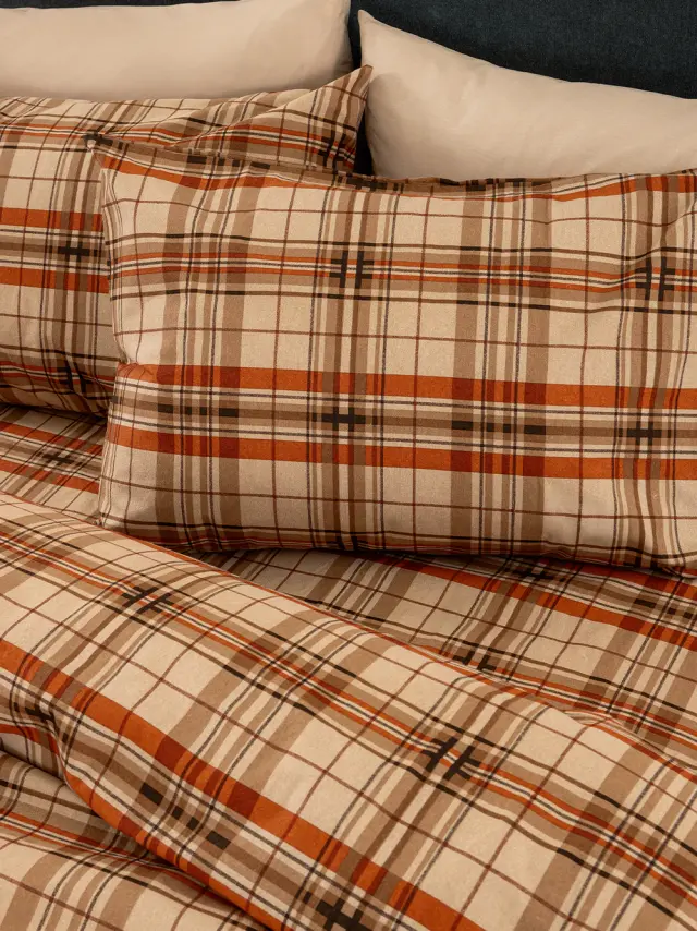 Σετ Σεντόνια 240x265 Υπέρδιπλα Flannel Beauty Palamaiki FB0248 Σομόν-Καφέ 100% βαμβακερόΧωρίς Λάστιχο 2