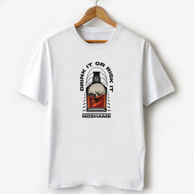T-shirt Noshame® Λευκό με τύπωμα Drink it or Risk it - 122308 - XXL 3