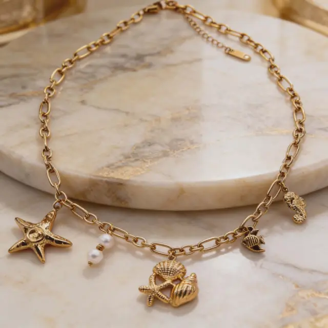 Sea Charms Gold Necklace Stainless Steel