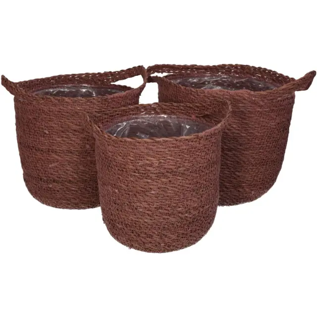 Καλάθι Almond Seagrass 25x25x24cm Σετ 3Τμχ