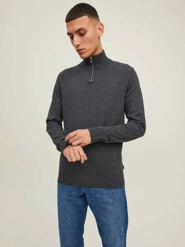 JJEEMIL KNIT HALF ZIP NOOS Dark Grey Melange 2