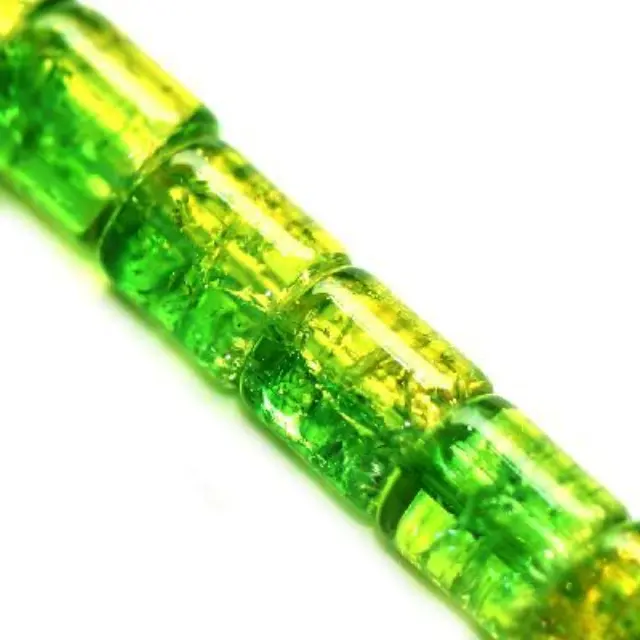 Χάντρα Γυάλινη Crackle Tubes Green 7x8mm ~96τεμ