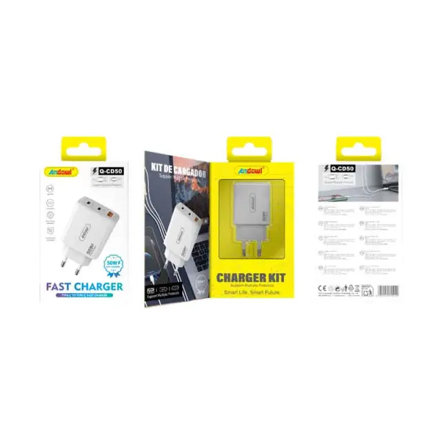 Andowl Γρήγορος φορτιστής κινητού με καλώδιο 65W με Διπλή USB-C & USB-A Q-CD50 -Mobile charger Q-CD50 615129