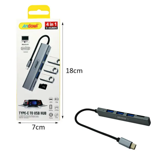 Andowl Αντάπτορας Hub Type-C σε 4 Θύρες USB 3.0 4 in 1 Q-HU806 - Hub Adapter 4 in 1 51025 2