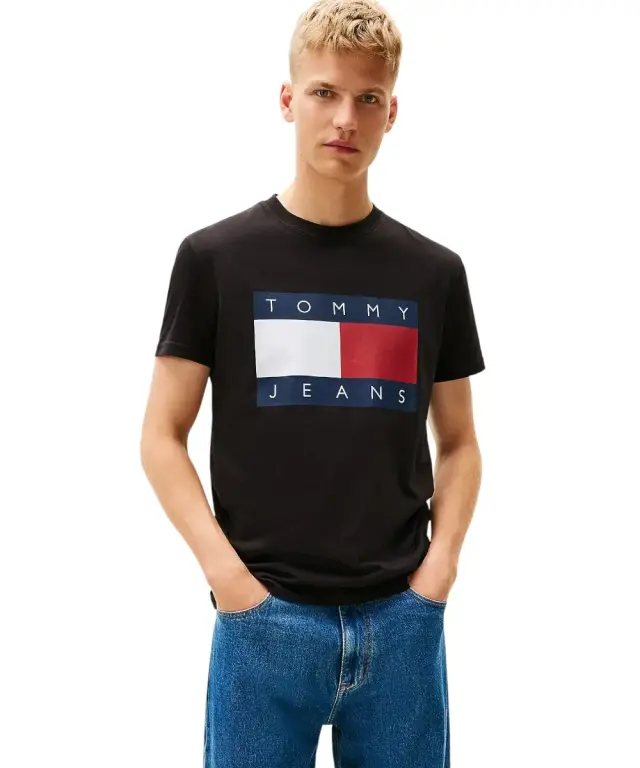 Tommy Hilfiger - Ανδρικό T-Shirt Flag Badge Jersey Regular Fit DM0DM22645-BDS Μαύρο