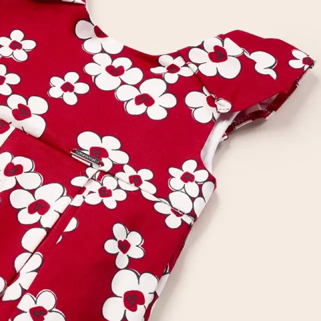 Baby 6 μηνών έως 4 ετών Φόρεμα σατινέ με floral στάμπα από βαμβάκι κόκκινο 2