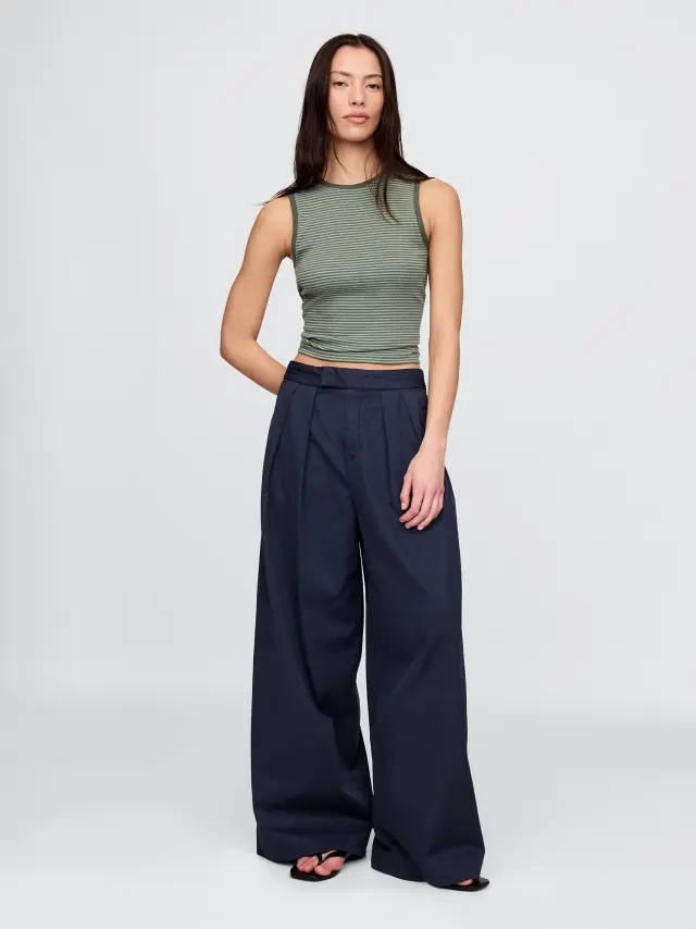 Μπλε High Rise Τουίλ Pleated Wide-Leg Khakis Παντελόνι Classic navy blue - 0