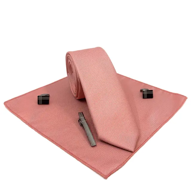 Κοραλί Coral Γραβάτα Oxford 6,5 cm με Ασορτί Μαντήλι 3