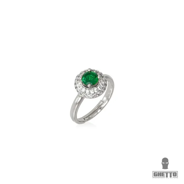 Ghetto Green Diamond Shaped CZ Gemstone Adjustable Ring Silver