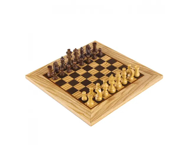 Σετ Χειροποίητο Σκάκι Wooden Chess Manopoulos από Ξύλο, με πιόνια Staunton, θήκη αποθήκευσης και διαστάσεις 50x50cm - Olive BurlSW43B50H 3