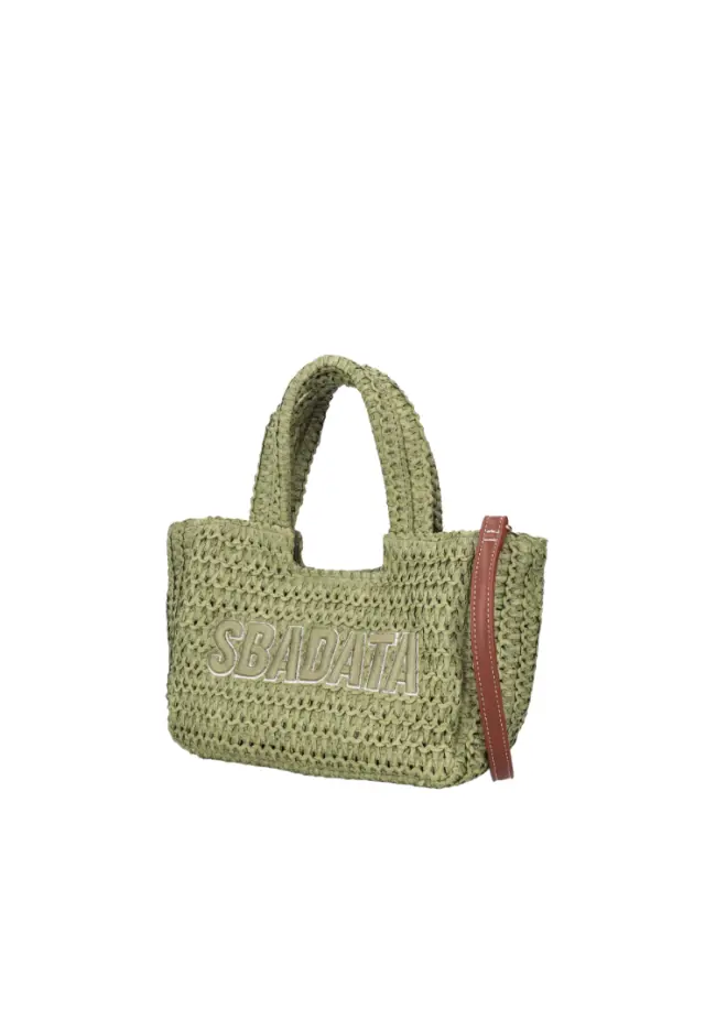 LE PANDORINE - Soley small raffia handbag with military green lettering 2