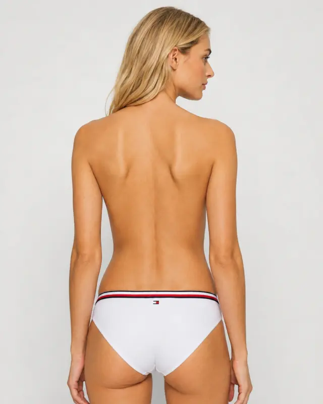 Tommy Hilfiger Γυναικείο Bikini Bottom Λευκό με Ριγέ Λάστιχο 3