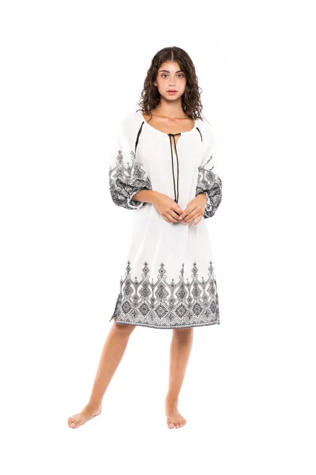 B277 - White - BEACHWEAR EMBROIDERY BLACK