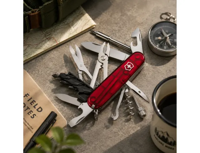 Ελβετικός Σουγιάς Victorinox CyberTool M με 32 λειτουργίες και μήκος 9.1cm - Red Transparent1.7725.T