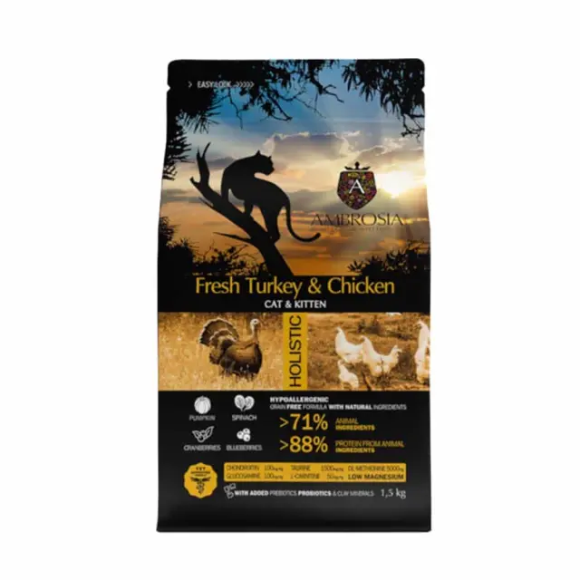 Ambrosia Grain Free Cat Kitten Fresh Turkey & Chicken 5Kg Μονόχρωμο
