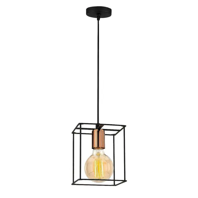 Φωτιστικό Κρεμαστό AYLA Μαύρο Μέταλλο 15x15x80cm