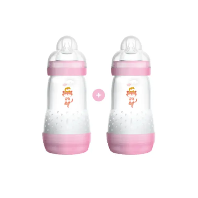 Mam Σετ Πλαστικά Μπιμπερό Easy Start Anti-Colic 355S Κατά των Κολικών με Θηλή Σιλικόνης 260ml για 2+ μηνών 2τμχ Ροζ Κουκουβάγια