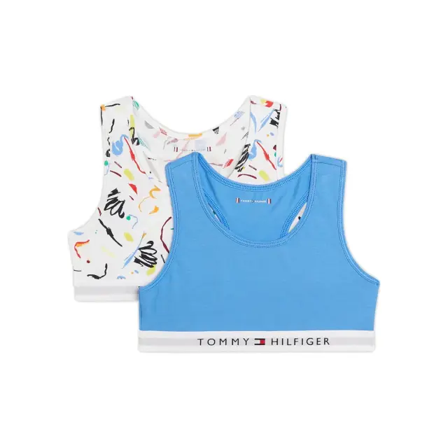 Tommy Hilfiger Παιδικό Μπουστάκι Κορίτσι TH Original Racerback Print - Διπλό Πακέτο, Χρώμα Fluid Flower Black-Blue Spell