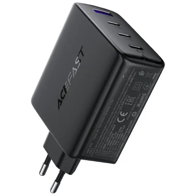 Φορτιστής Ταξιδίου Acefast A94 Fast Charging με 3xUSB-C + 1xUSB-A PD100W GaN Μαύρος