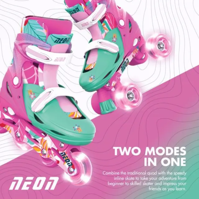 Yvolution Neon Combo Floral Skates 2 in 1 - Ρυθμιζόμενου μεγέθους ροζ παιδικά rollers 3