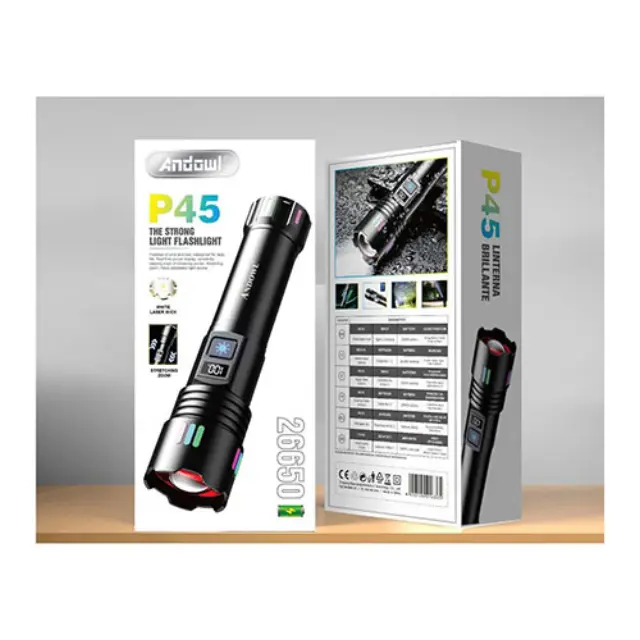 Andowl Επαναφορτιζόμενος Φακός LED IP43 με Μέγιστη Φωτεινότητα 2000lm P45 KH-W515 2