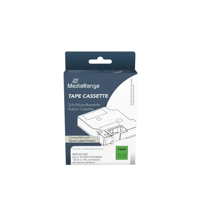 Ετικέτες Γενικής Χρήσης Mediarange (Dymo® D1/45019/S0720590) 12mm, 7m, Laminated and Permanent Adhesive, Black on Green (MRDY45019)