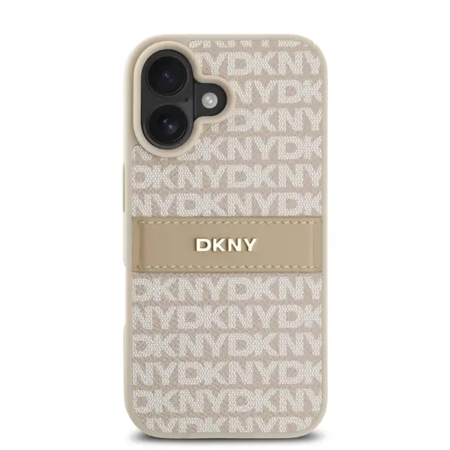 DKNY PU Leather Repeat Pattern Tonal Stripe Case for iPhone 16 Plus Pink 2
