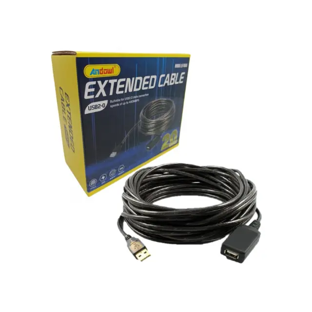 Andowl Q-T05D USB 2.0 Καλώδιο USB-A male - USB-A female Μαύρο 20m 2