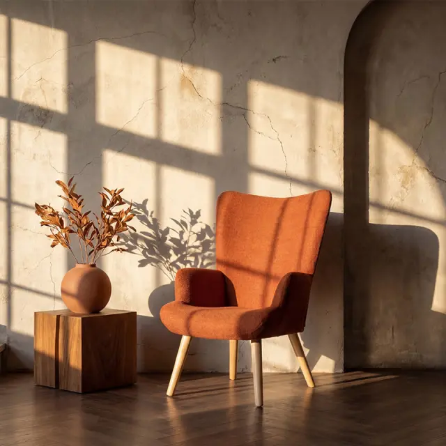 Πολυθρόνα-μπερζέρα Gerlina pakoworld terracotta ύφασμα με πόδι σε φυσική απόχρωση 71x64x94εκ 2