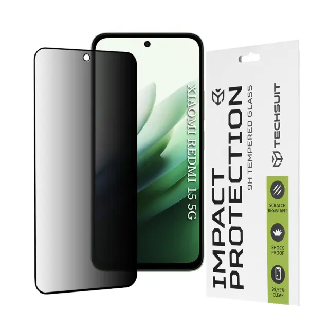 Techsuit - 111D Privacy Full Glue - Xiaomi Redmi 15 4G / Redmi 15 5G - Black