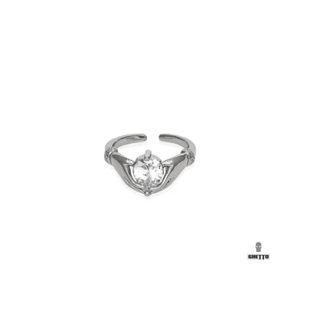 Ghetto Hand Shape Diamond Ring Adjustable Silver