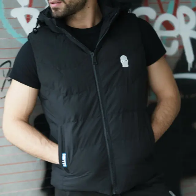 Ghetto Men’s Puffer Vest with Embroidered Mask Logo | Streetwear Black