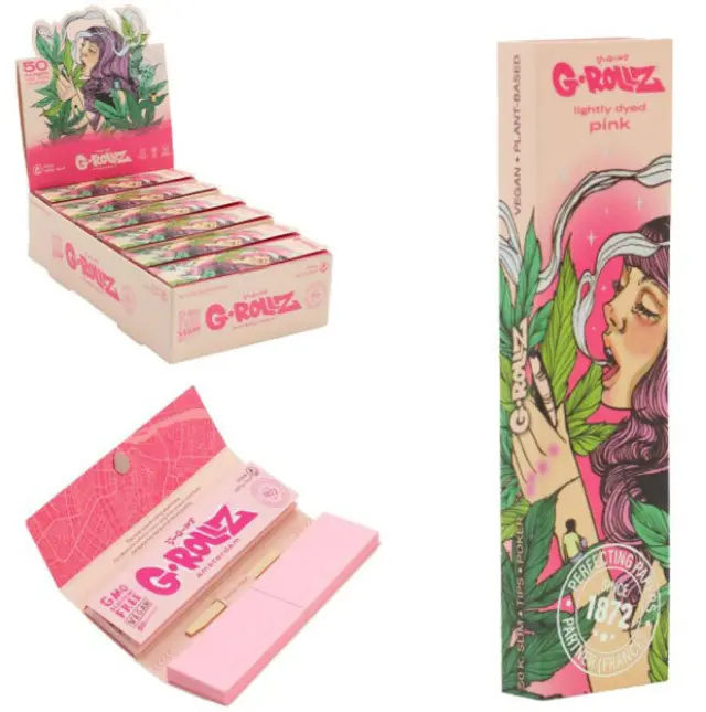 G-Rollz Χαρτάκια Pink (Mushroom Lady) - King Size Slim 50φ. με Τζιβάνα