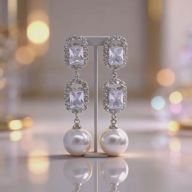 Double Crystal & Pearl Drop Earrings