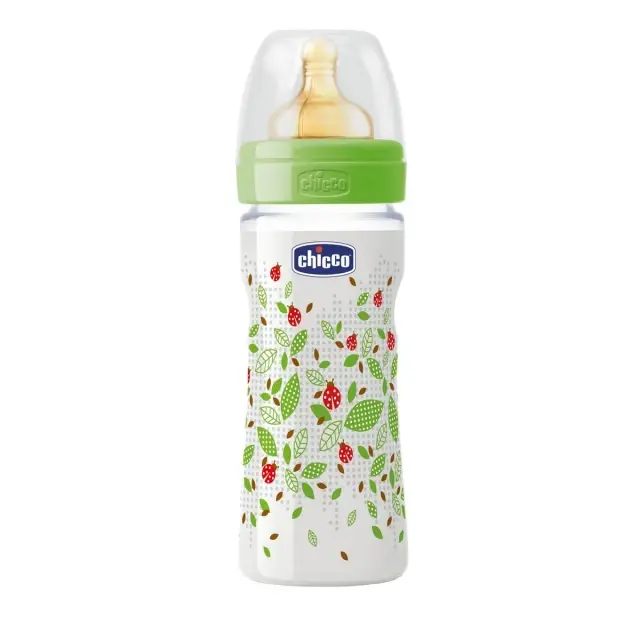 Chicco 2m+ Μπιμπερό Πλαστικό με Θηλή από Καουτσούκ ,Φαρδιά Βάση για 2 Μηνών και πάνω με Μέτρια Ροή ,250ml