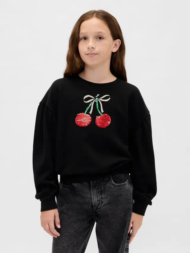 Kids Relaxed Flippy-Sequin Graphic Sweatshirt true black