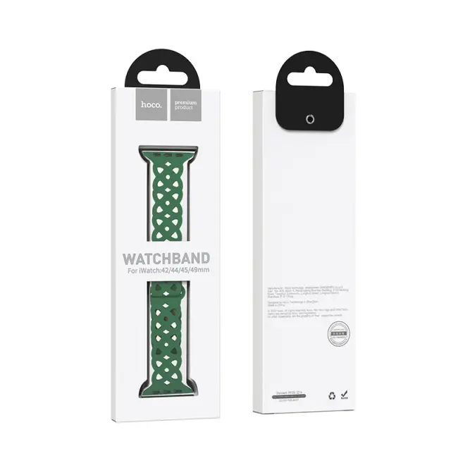 Watchband Hoco WA09 Flexible Rhombus Hollow 42/44/45/49mm για Apple Watch 1/2/3/4/5/6/7/8/SE/Ultra Dark Green Silicon Band 2