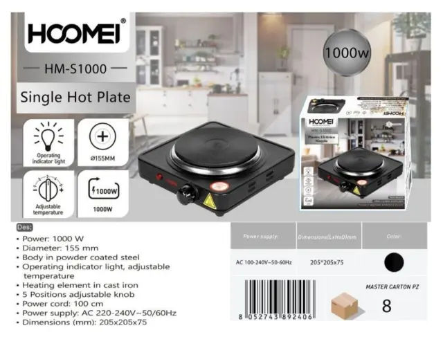 Hoomei HM-S1000 Επιτραπέζια Εστία Εμαγιέ Μονή Μαύρη 2