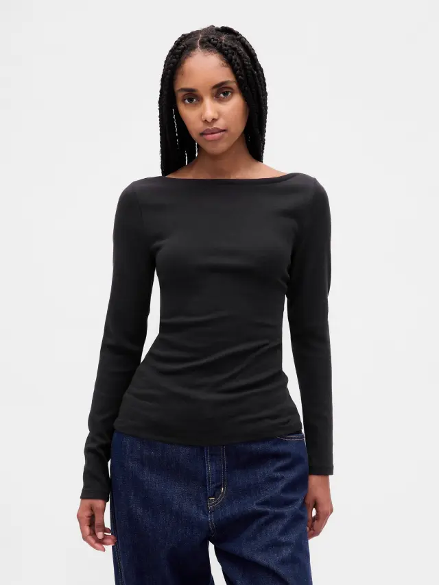 Γυναικεία Μπλούζα με Boatneck Λαιμόκοψη Black