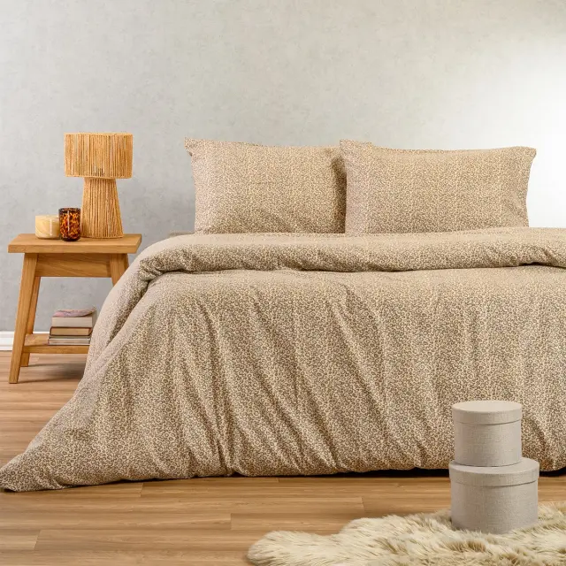 Σετ 3 Τεμ Σεντόνι 180x200+30 King Size Και Μαξιλαροθήκες 53x72 Φανελένια Melinen Keshia Beige 100% βαμβακερόΜε Λάστιχο