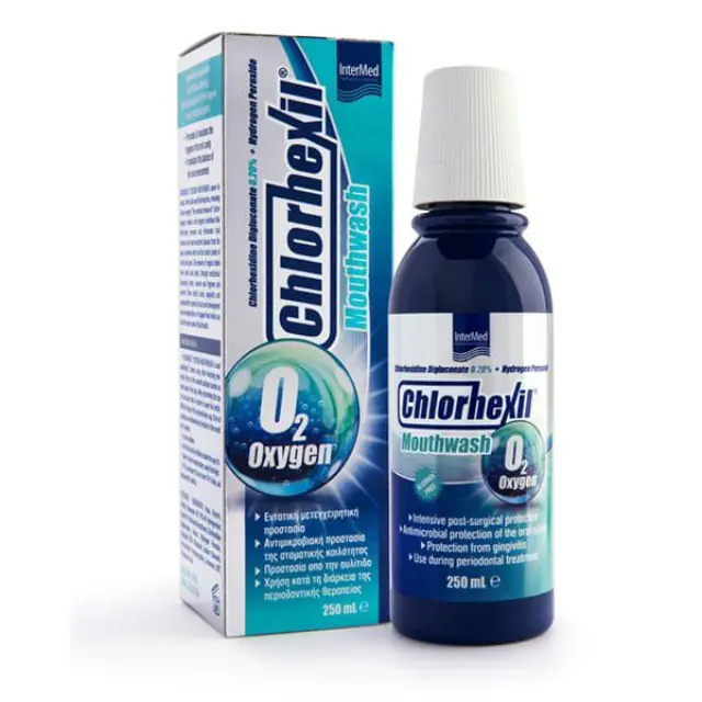 Intermed Chlorhexil Oxygen Στοματικό Διάλυμα με Διγλυκονική Χλωρεξιδίνη 0,20% και Υπεροξείδιο του Υδρογόνου 250ml