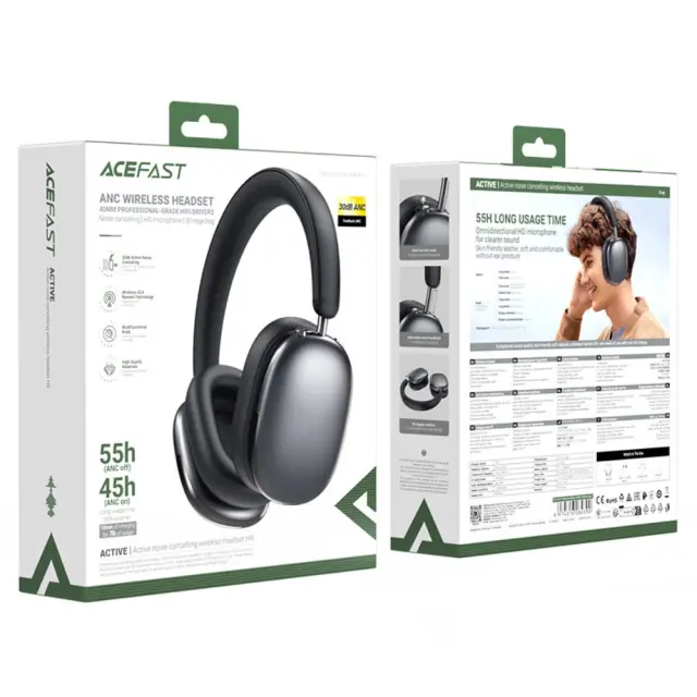 Wireless Ακουστικά Stereo Acefast H9 500mAh v5.4 30dB ANC με Μικρόφωνο και Πλήκτρο Λειτουργιών Μαύρα 2
