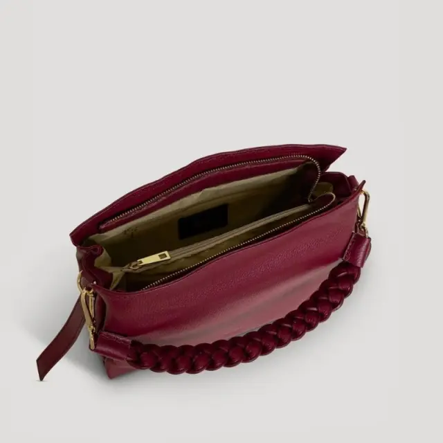 Γυναικεία Δερμάτινη Τσάντα Ώμου & Χιαστί Made In Italy Braid 1022455 Μπορντό Cherry - ONESIZE 2
