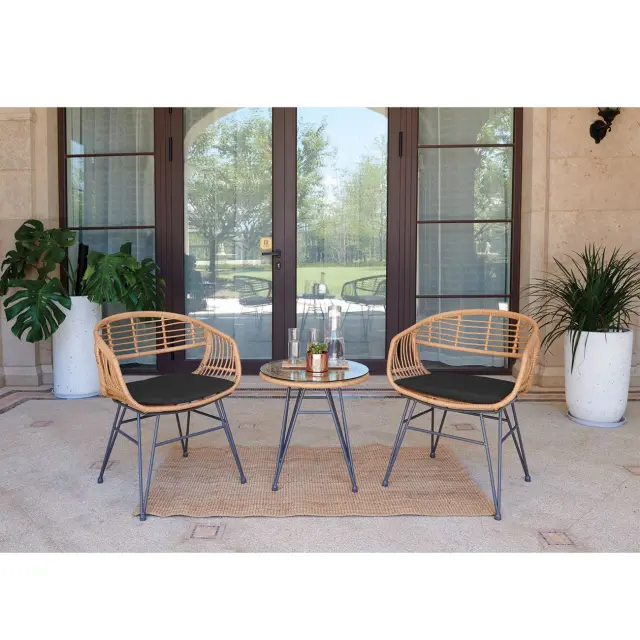 Σετ Κήπου SALSA Φυσικό/Μαύρο Μέταλλο/Wicker (Τραπεζάκι+2 Πολυθρόνες)