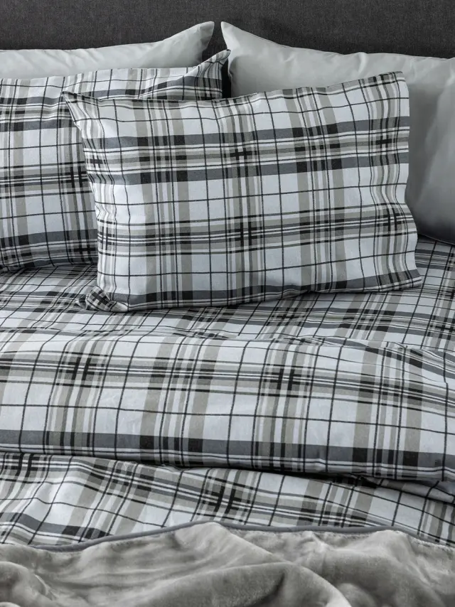Σετ Σεντόνια 170x200+32 Υπέρδιπλα Flannel Beauty Palamaiki FB0249 Γκρι 100% βαμβακερόΜε Λάστιχο 2