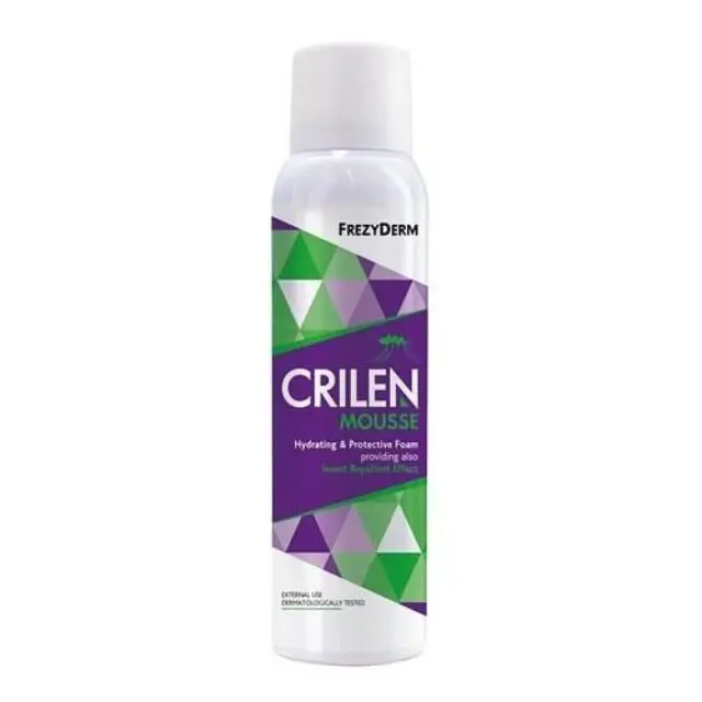 Frezyderm Crilen Mousse, Εντομοαπωθητικός Αφρός, 150ml. Ενυδατικός εντομοαπωθητικός αφρός που απωθεί αποτελεσματικά τα έντομα με φυσικό τρόπο, δεν περιέχει χημικές εντομοαπωθητικές ουσίες.