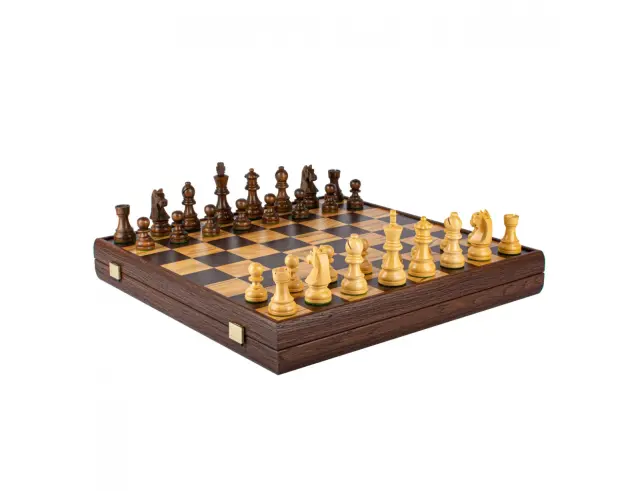Σετ Χειροποίητο Σκάκι Wooden Chess Manopoulos από Ξύλο, με πιόνια Staunton, θήκη αποθήκευσης και διαστάσεις 43x43cm - Olive BurlSKW43B50H 2