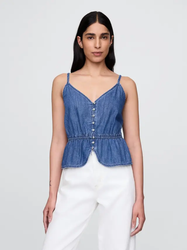 Denim Peplum Cami Μπλούζα Medium wash
