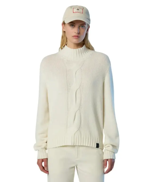 North Sails - Γυναικείο Πουλόβερ Mock-neck with maxi cable 095526-000-0105 Λευκό 2
